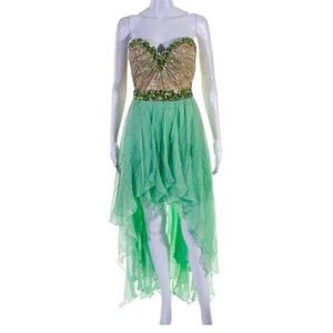 NWT Sherri Hill Dress Size 6 Pastel Green Rhinestone Crystal Beaded Hi Low 1920